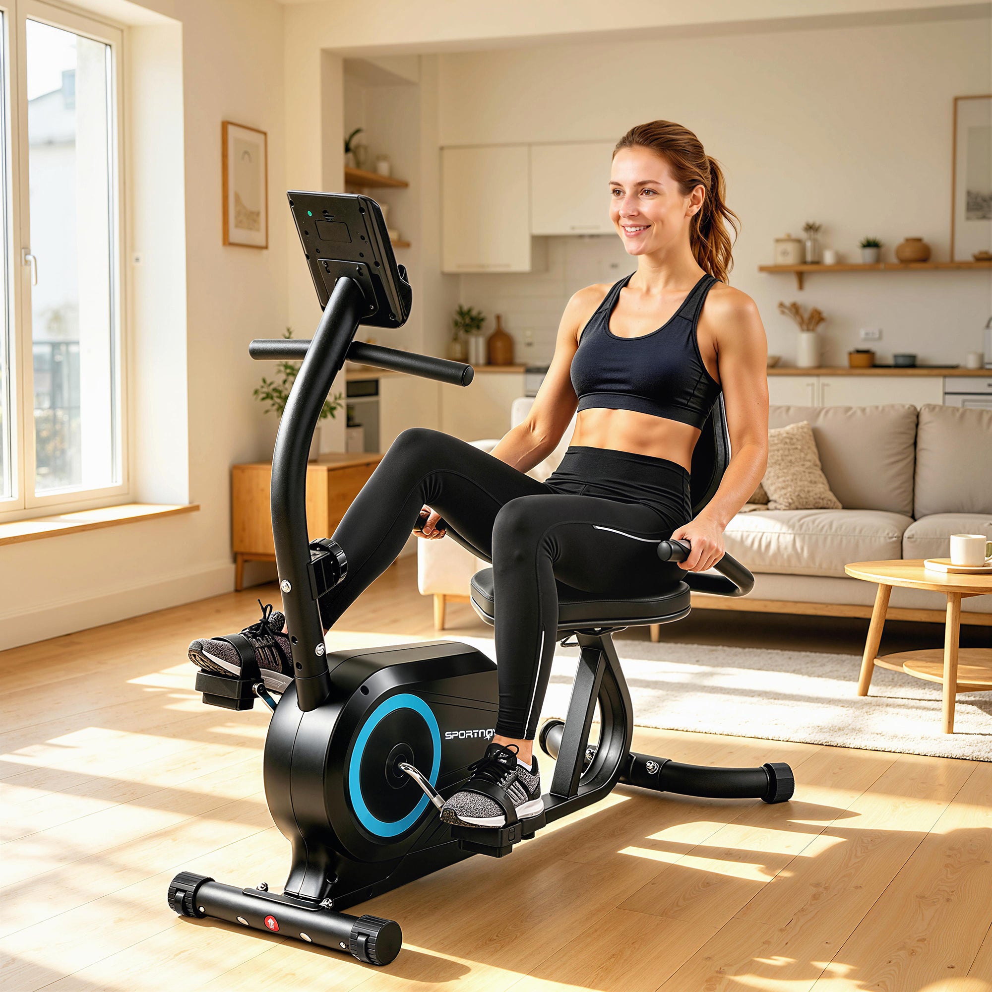 SPORTNOW Recumbent Exercise Bike for Seniors with Bluetooth, App Connectivity, and Wheels