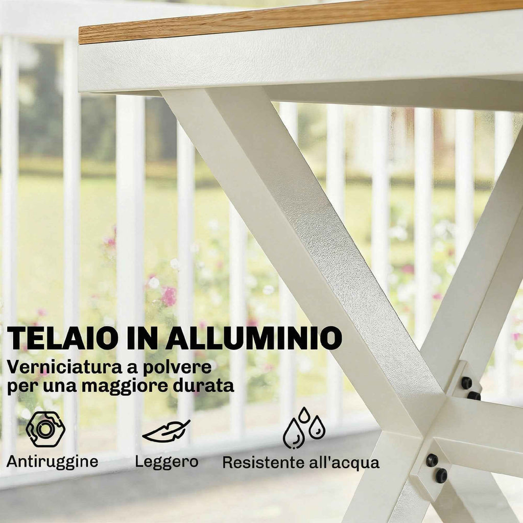 Outsunny 7-Piece Outdoor Dining Set, Stackable Table and Chairs, Aluminum Frame, Teak