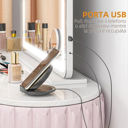 Makeup Mirror with Adjustable LED Lights, 10x Magnification, USB Socket and Touch Controls, 80x62x14cm