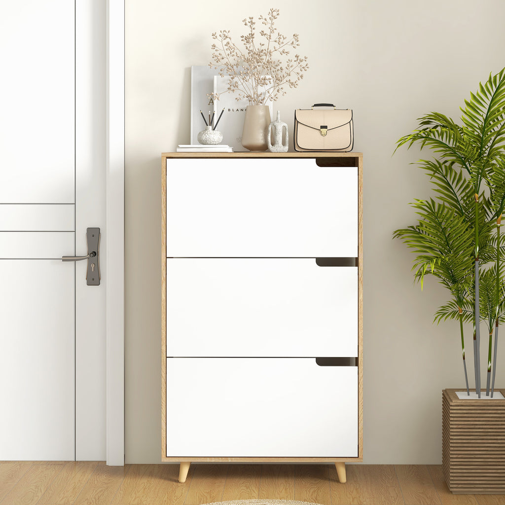HOMCOM Space-saving 3-drawer shoe rack with adjustable shelf for 18-24 pairs of shoes, 72x24x119cm, White - Borgè