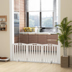 3-Panel Folding Dog Gate with 2 Stands, White Wood, 155x30x61 cm