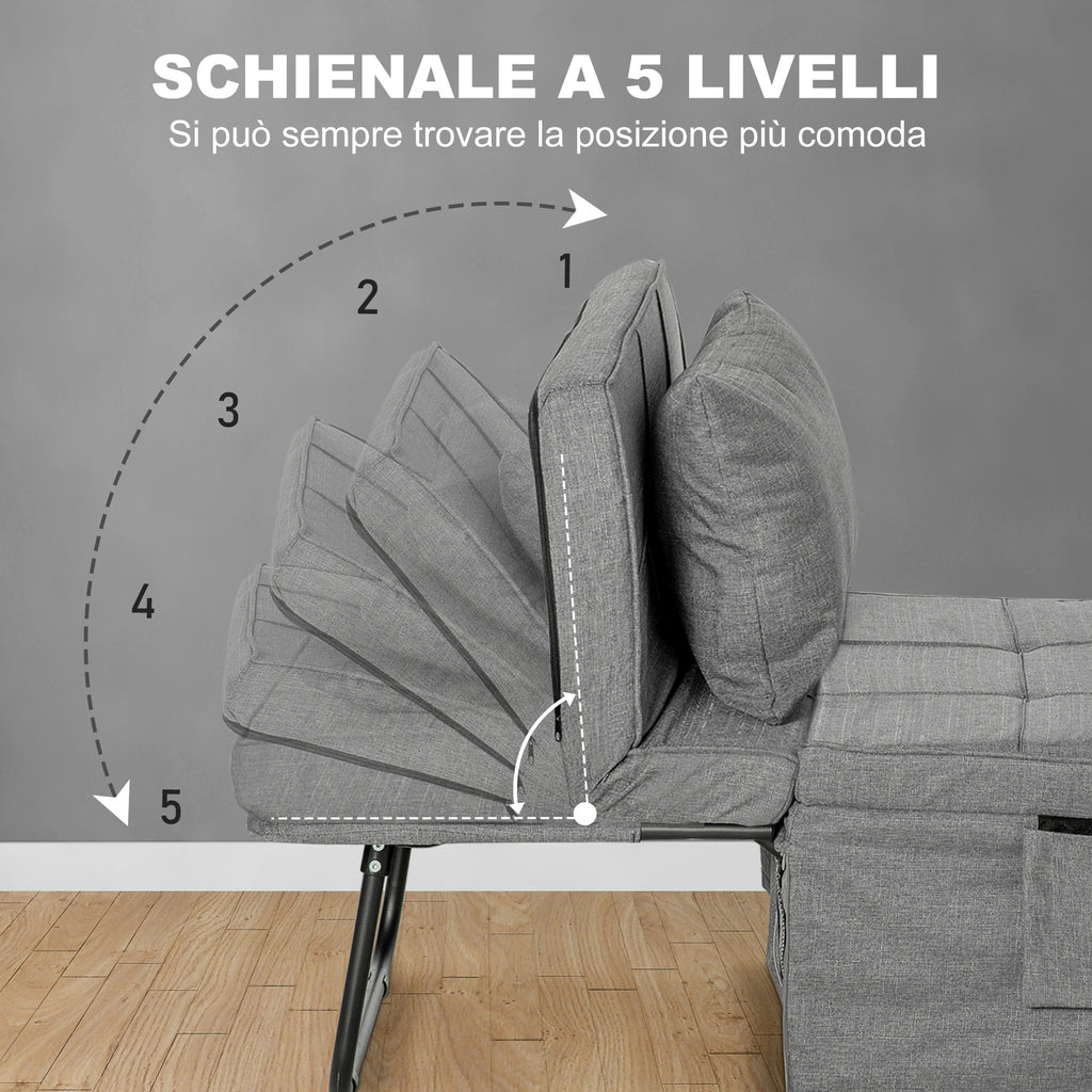 Ottoman 4 in 1 Multipurpose Folding Ottoman and single Bed with 5 Level Reclining Backrest, Grey - Borgè