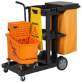 HOMCOM Cleaning Trolley: Wheels, 3 Shelves, 70L Bag, Bucket with Wringer.