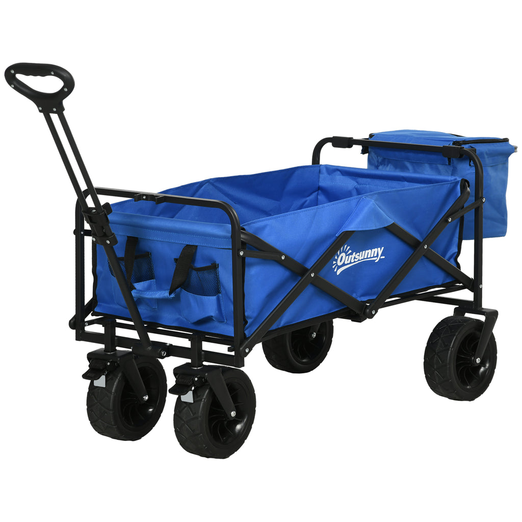 Outsunny garden trolley 110L with telescopic handle and 15l thermal bag in steel and fabric, blue - Borgè