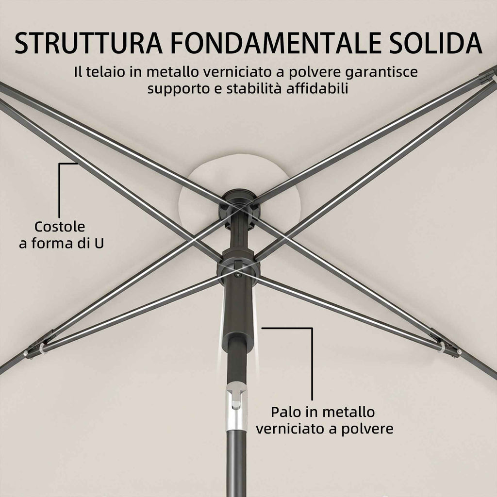 Outsunny Rectangular Umbrella with 3 Tilts, in Metal and Polyester, 183x122x222 cm, Beige