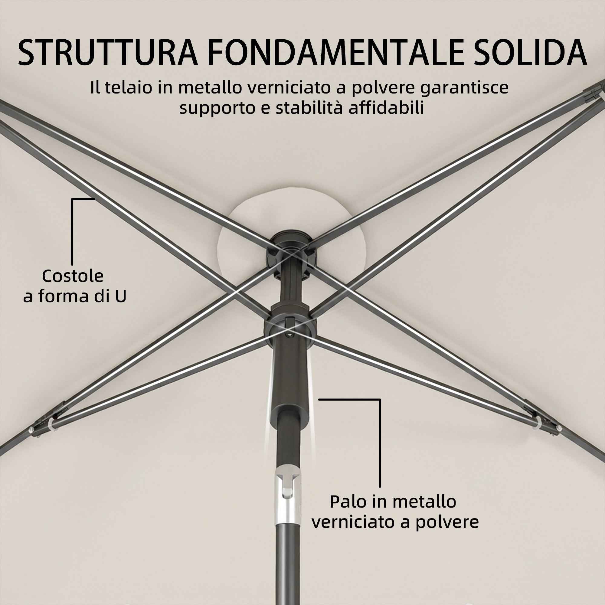 Outsunny Rectangular Umbrella with 3 Tilts, in Metal and Polyester, 183x122x222 cm, Beige