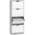 HOMCOM Space-Saving Modern 4-Door Shoe Rack for 16 Pairs of Shoes, 62.5 x 26 x 156 cm, Cement Grey