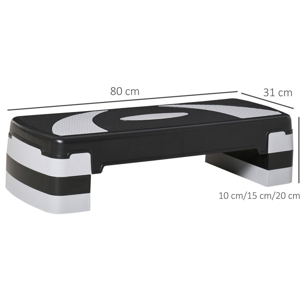 Aerobic Stepper Adjustable Height 10-15-20 cm Non-Slip, Black and Grey