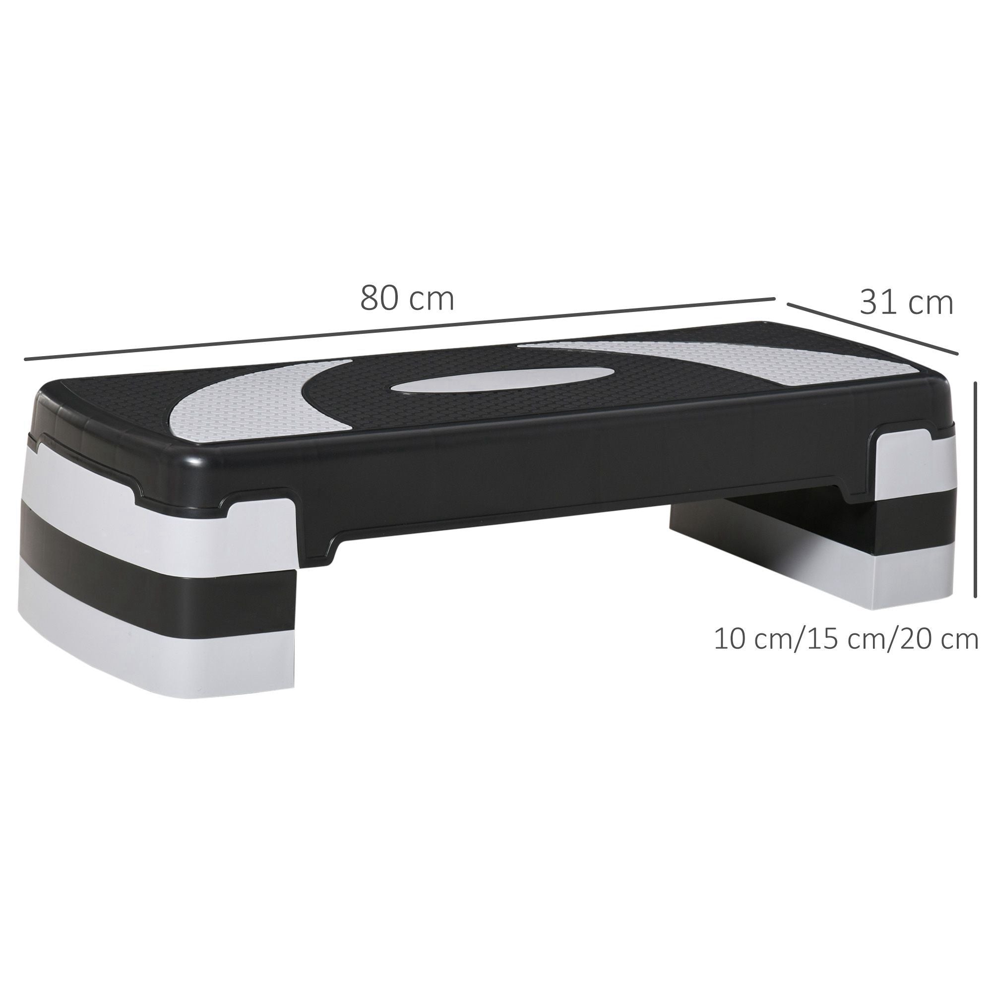 Aerobic Stepper Adjustable Height 10-15-20 cm Non-Slip, Black and Grey