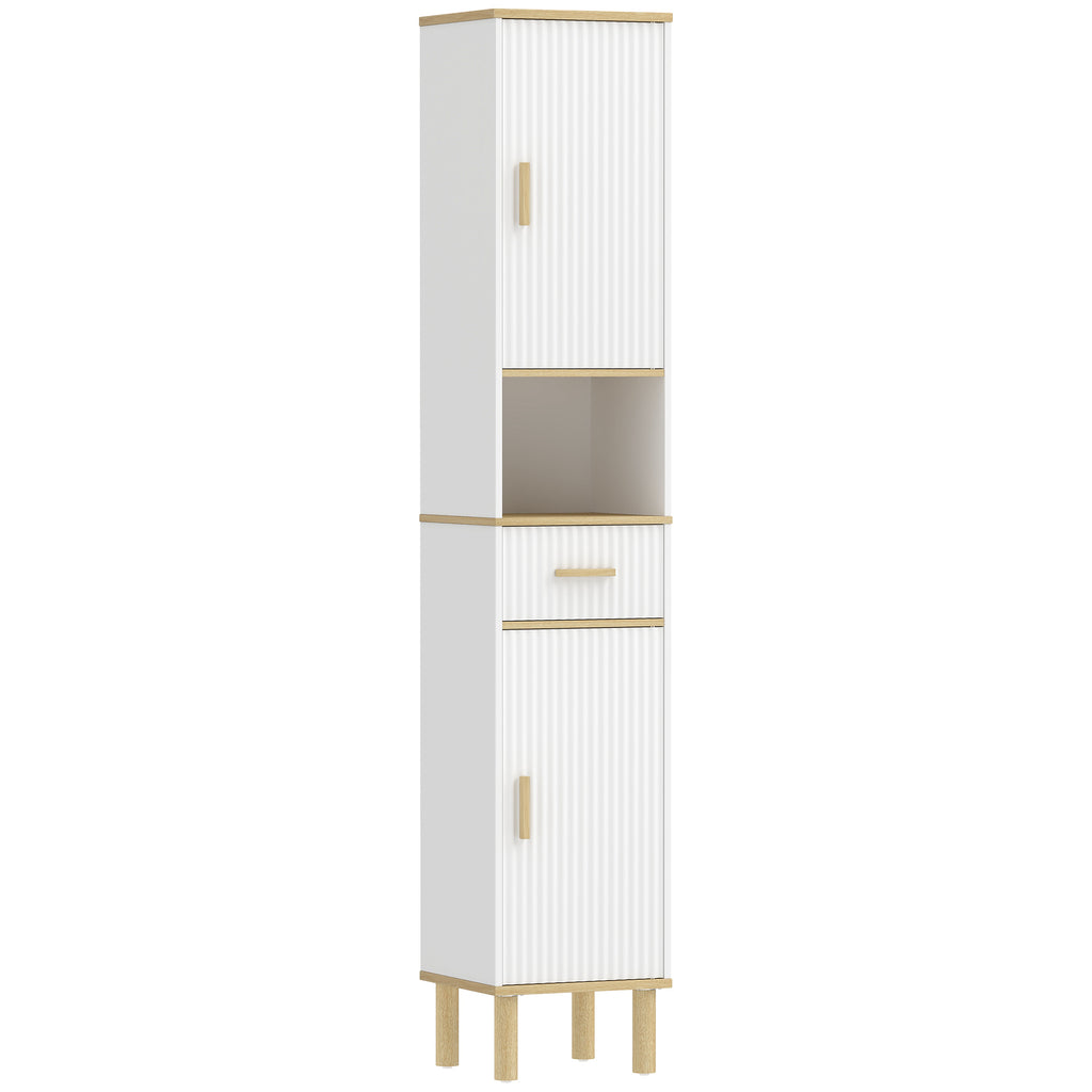 172cm Bathroom Cabinet with Drawer and Adjustable Shelves, White