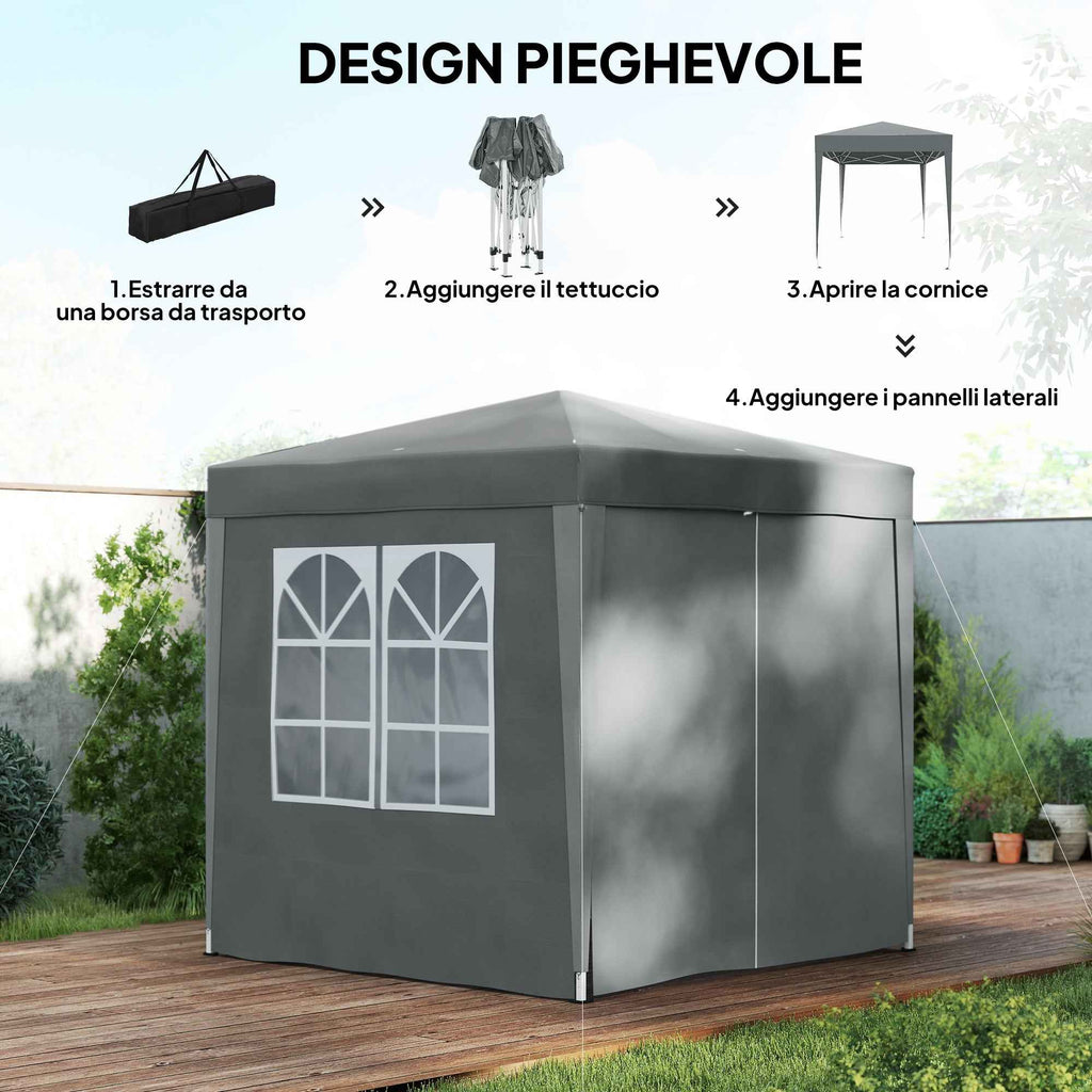 Outsunny 2x2m Folding Gazebo with 4 Removable Metal and Polyester Walls, Grey