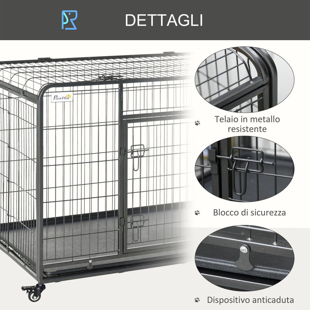 Kennel Folding Dog Cage Double Door with Lock 4 Wheels with Brake and Removable Bottom, 125x76x81cm