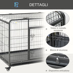 Kennel Folding Dog Cage Double Door with Lock 4 Wheels with Brake and Removable Bottom, 125x76x81cm