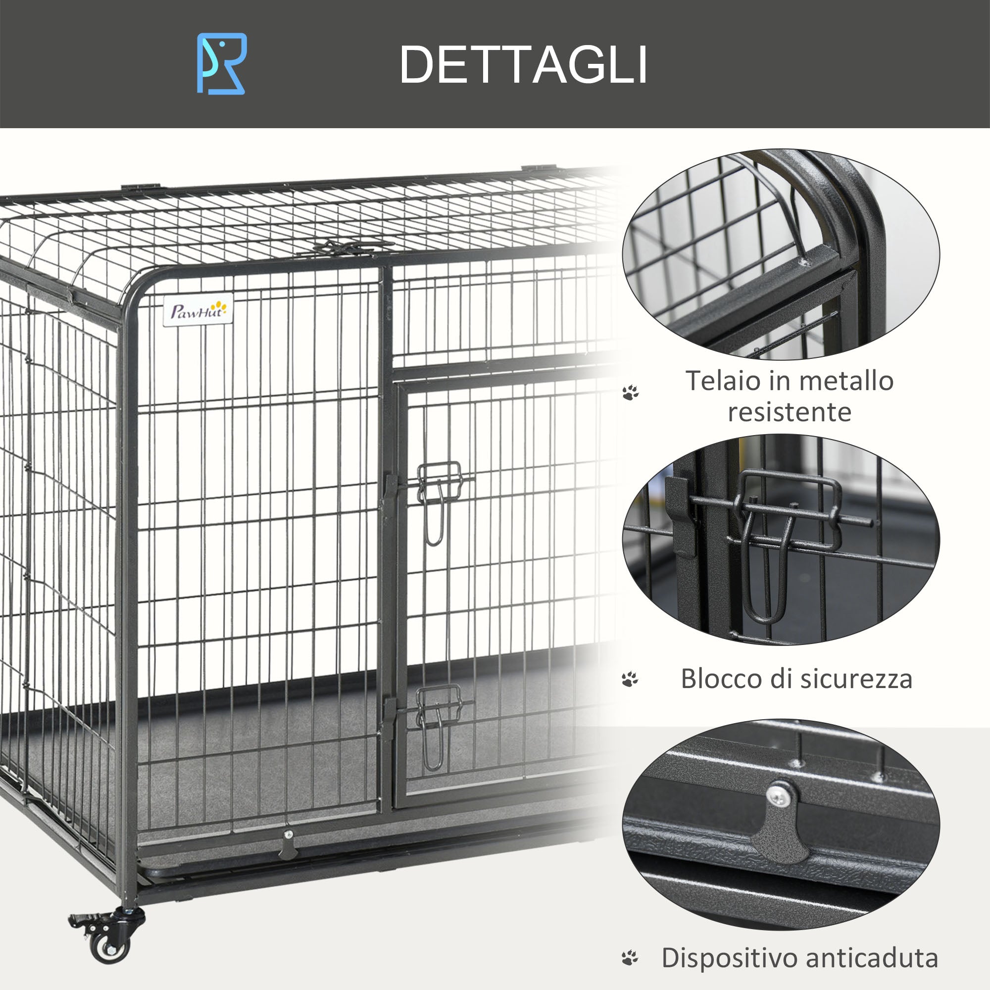 Kennel Folding Dog Cage Double Door with Lock 4 Wheels with Brake and Removable Bottom, 125x76x81cm