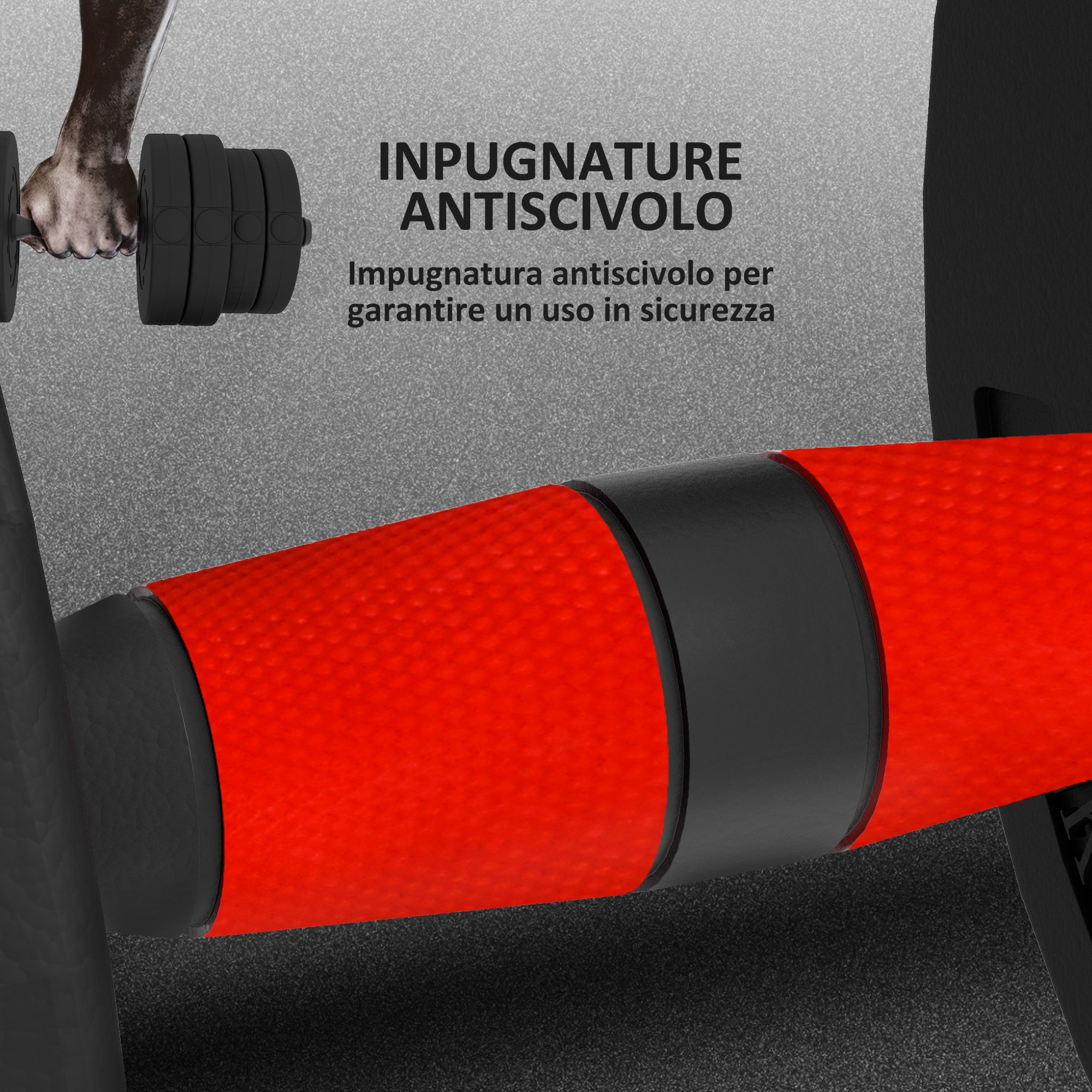 Set of 2 Non-Slip Dumbbells with 16 Weight Discs of 30 kg Total and Connector, in Steel, HDPE and Sand, Black