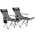 Outsunny Set of 2 Folding Camping Chairs with Footrest and Cup Holder, 82x50/100x88 cm, Grey