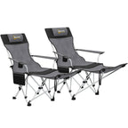 Outsunny Set of 2 Folding Camping Chairs with Footrest and Cup Holder, 82x50/100x88 cm, Grey