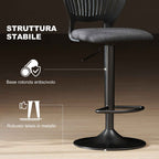 HOMCOM Set of 2 Breathable Linen-Effect Fabric and Metal Bar Stools with Footrest, 40.5x43x84-105 cm, Black
