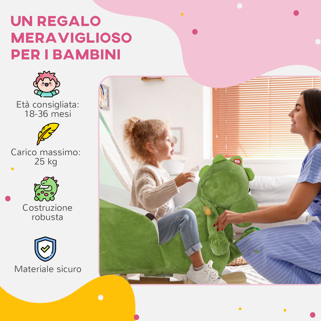 Dinosaur Rocking Horse for Children 18-36 Months with Sounds and Soft Cover, Green