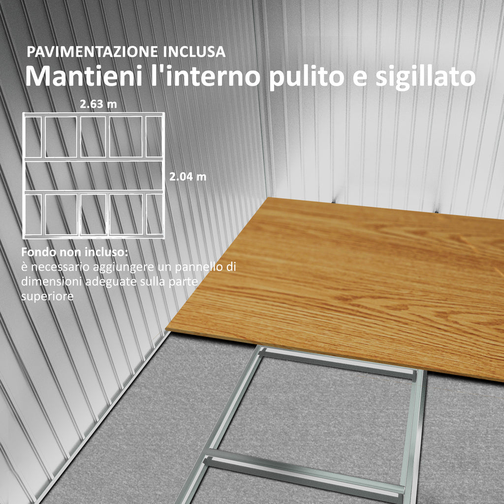 Garden Shed with 2 Sliding Doors and 4 Air Vents in Steel, 322x277x192 cm, Brown