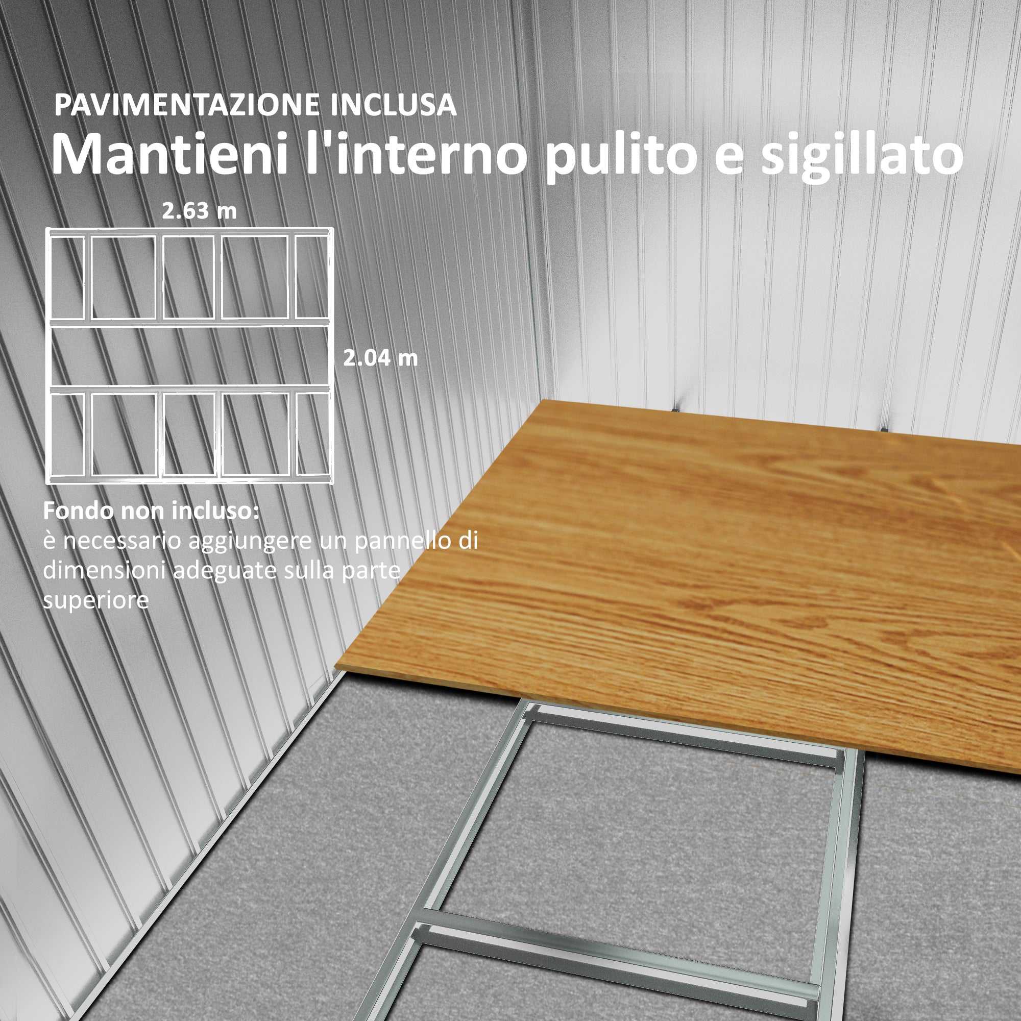 Garden Shed with 2 Sliding Doors and 4 Air Vents in Steel, 322x277x192 cm, Brown