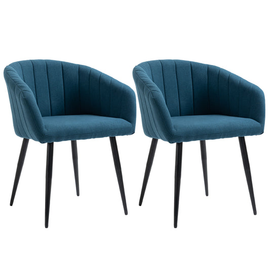 Set of 2 Modern Padded Chairs with Fabric Covering for Living Room and Lounge, Blue