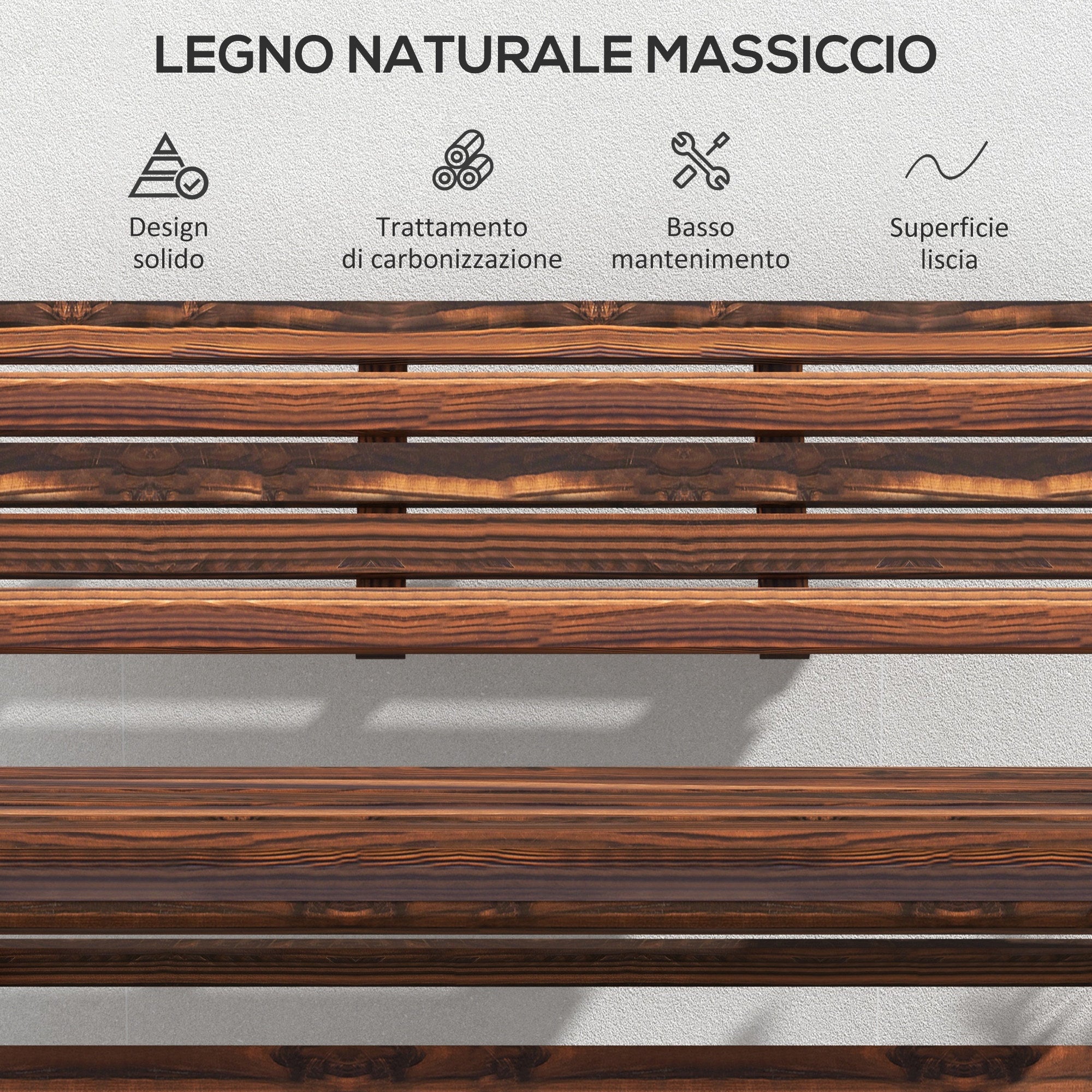 Outsunny 2-Seater Folding Garden Bench with Slatted Pine Wood, 122x63x83 cm, Carbonized