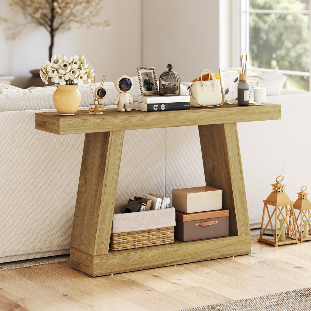 HOMCOM 140cm Console Table, Sofa Back with Storage, Oak.