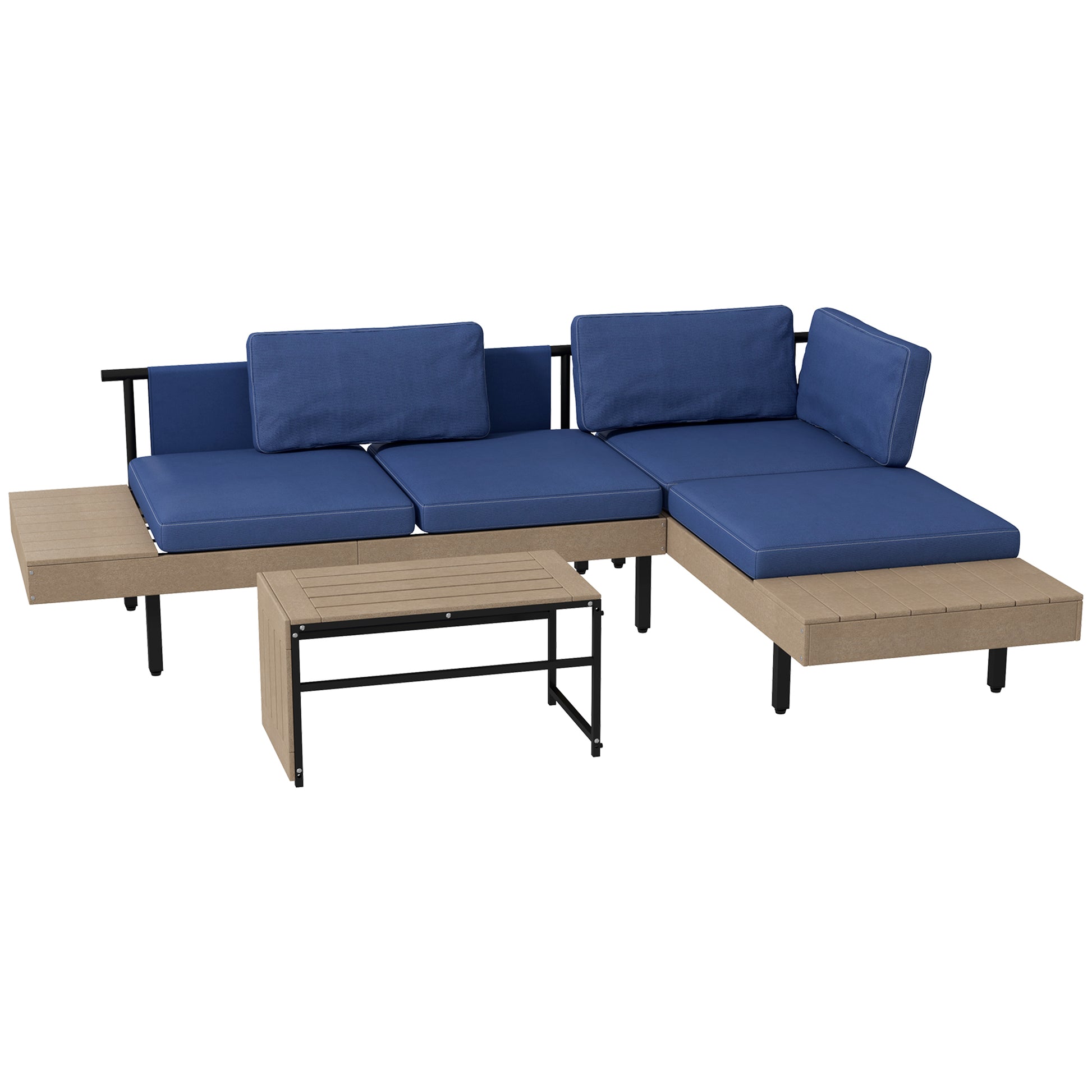 Elegant Garden Outdoor Garden furniture: Blue Corner Sofa & Steel Coffee Table - Borgè