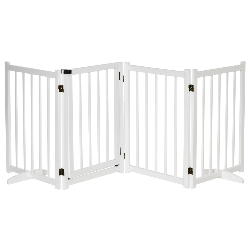 Folding Dog Gate for Small/Medium Dogs with Lock, Wooden, 237.5 x 36 x 80 cm - White