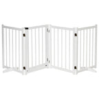 Folding Dog Gate for Small/Medium Dogs with Lock, Wooden, 237.5 x 36 x 80 cm - White