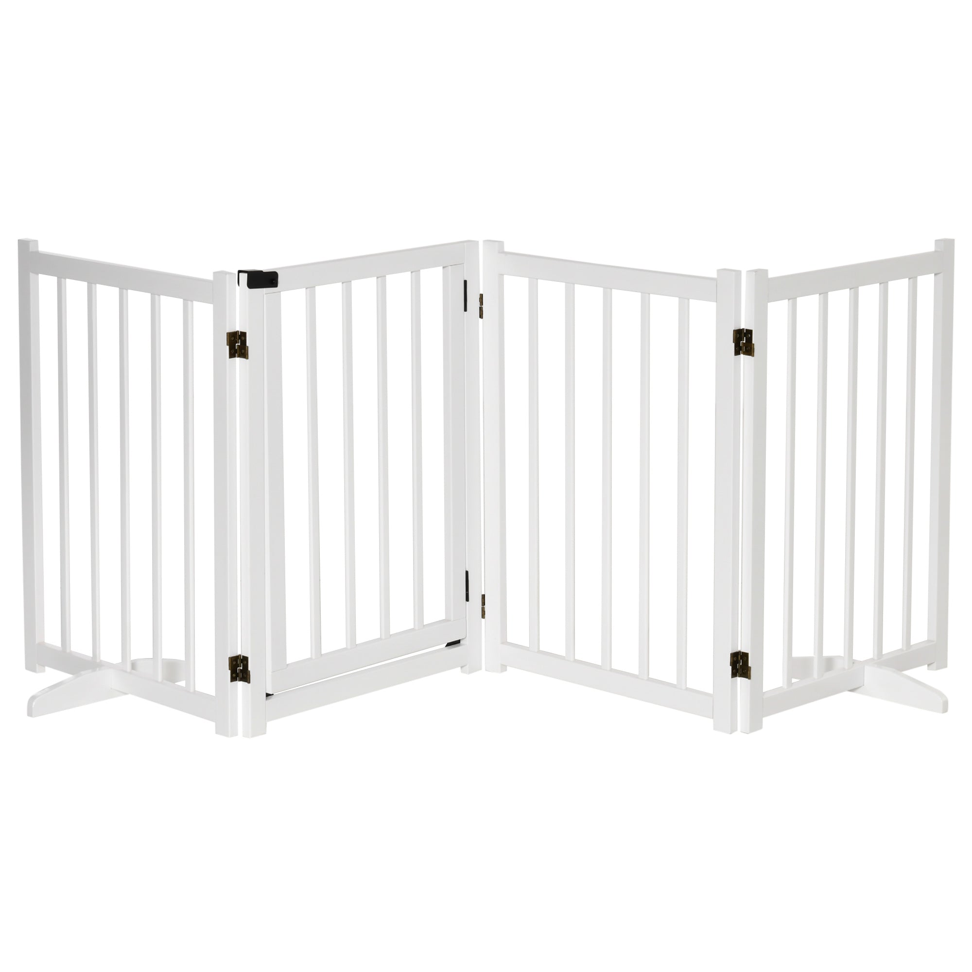 Folding Dog Gate for Small/Medium Dogs with Lock, Wooden, 237.5 x 36 x 80 cm - White