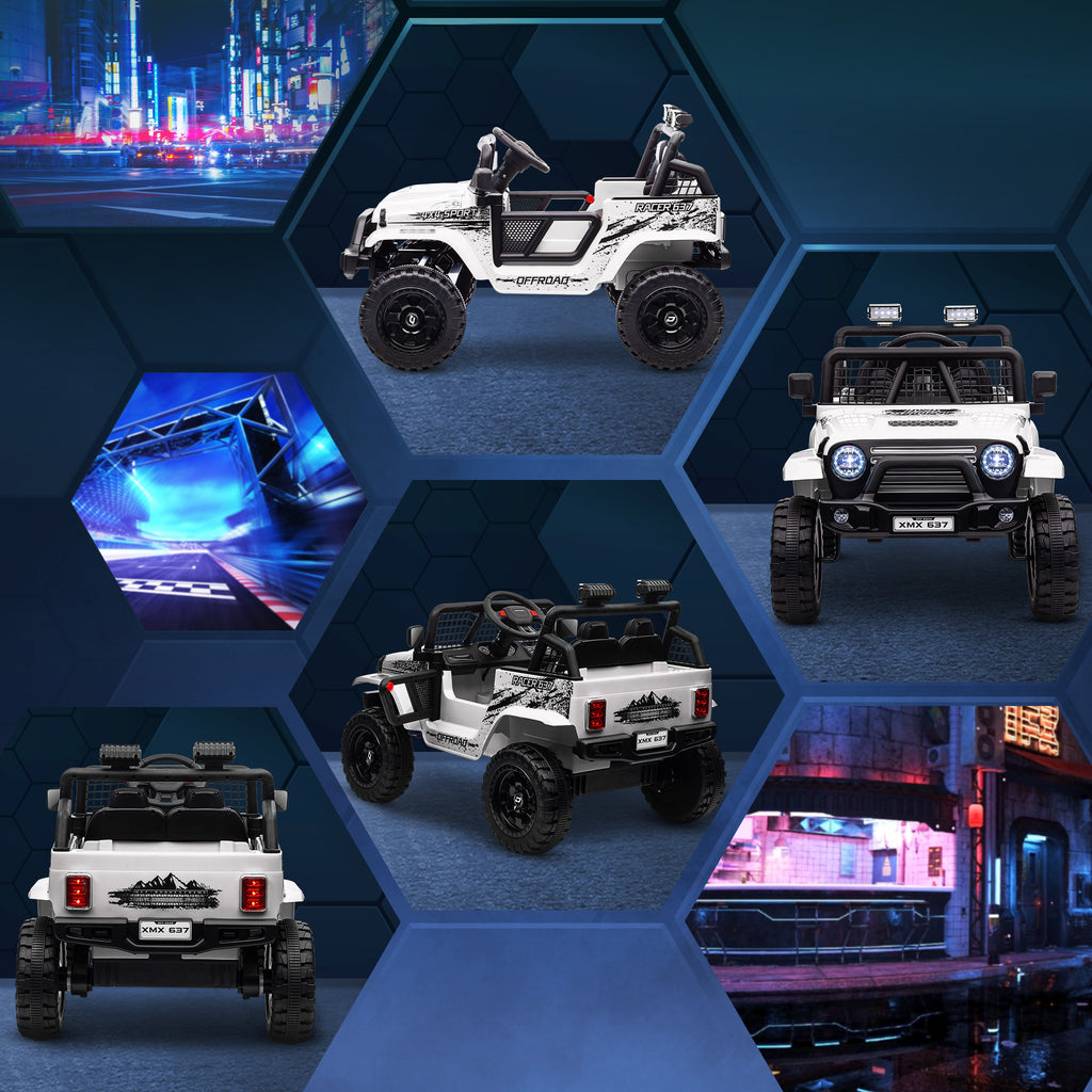 12V Electric Off-Road Ride-On Toy Car for Kids with Dual Motors, Ages 3-6 Years, Remote Control and Lights, White
