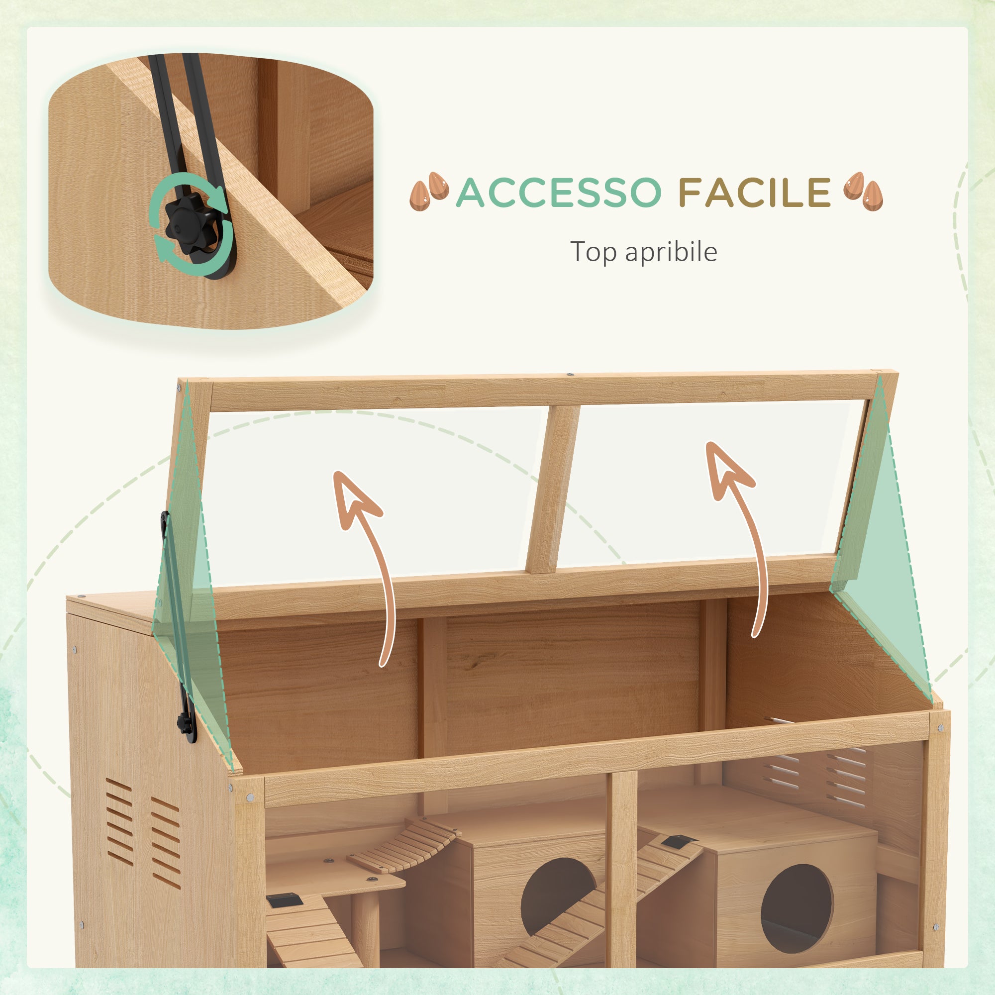 Hamster Cage with Platform, Ladders, Hut and Bridge, in Fir Wood, 85x45x44 cm - Borgè