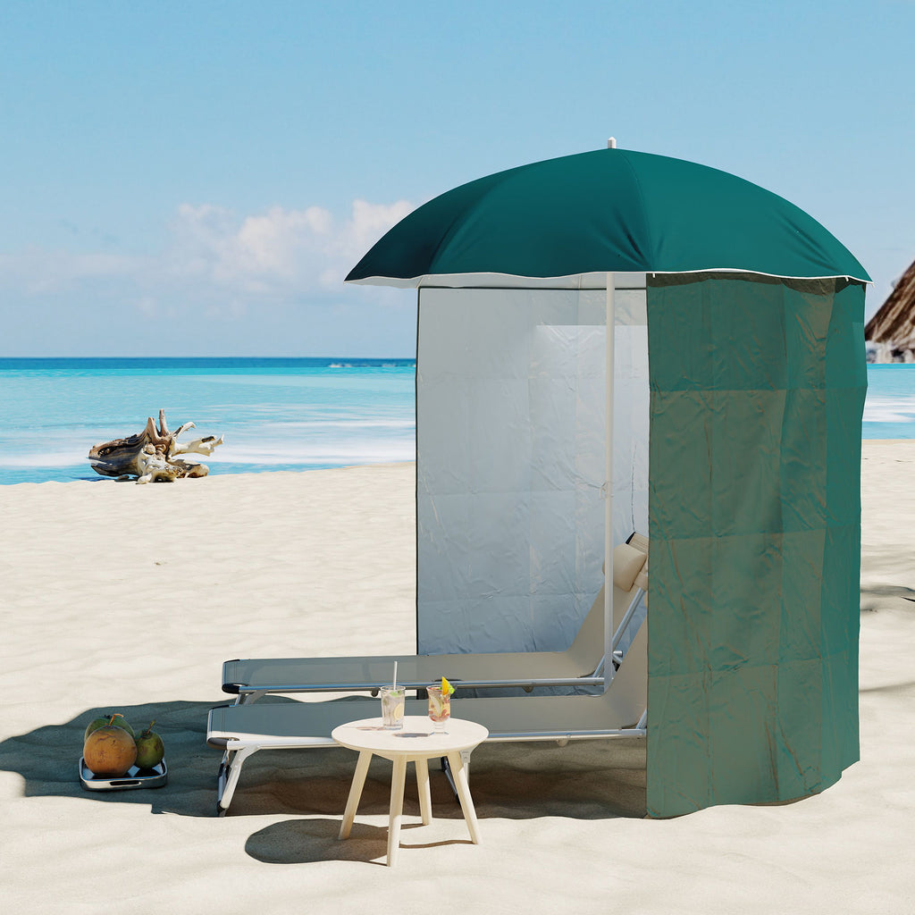 Outsunny 2x2m Beach and Garden Umbrella with Awning, Polyester and Metal, Green and White