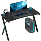 Gaming Desk with Adjustable RGB LED Lights and K-Shaped Legs, Made of Wood and Steel, 120x60x75 cm, Black