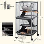 Small Pet Cage, Steel Guinea Pig and Chinchilla Cage with 3 Levels, 4 Wheels, Hammock and Removable Tray, 52 x 52 x 113.5cm, Silver Grey