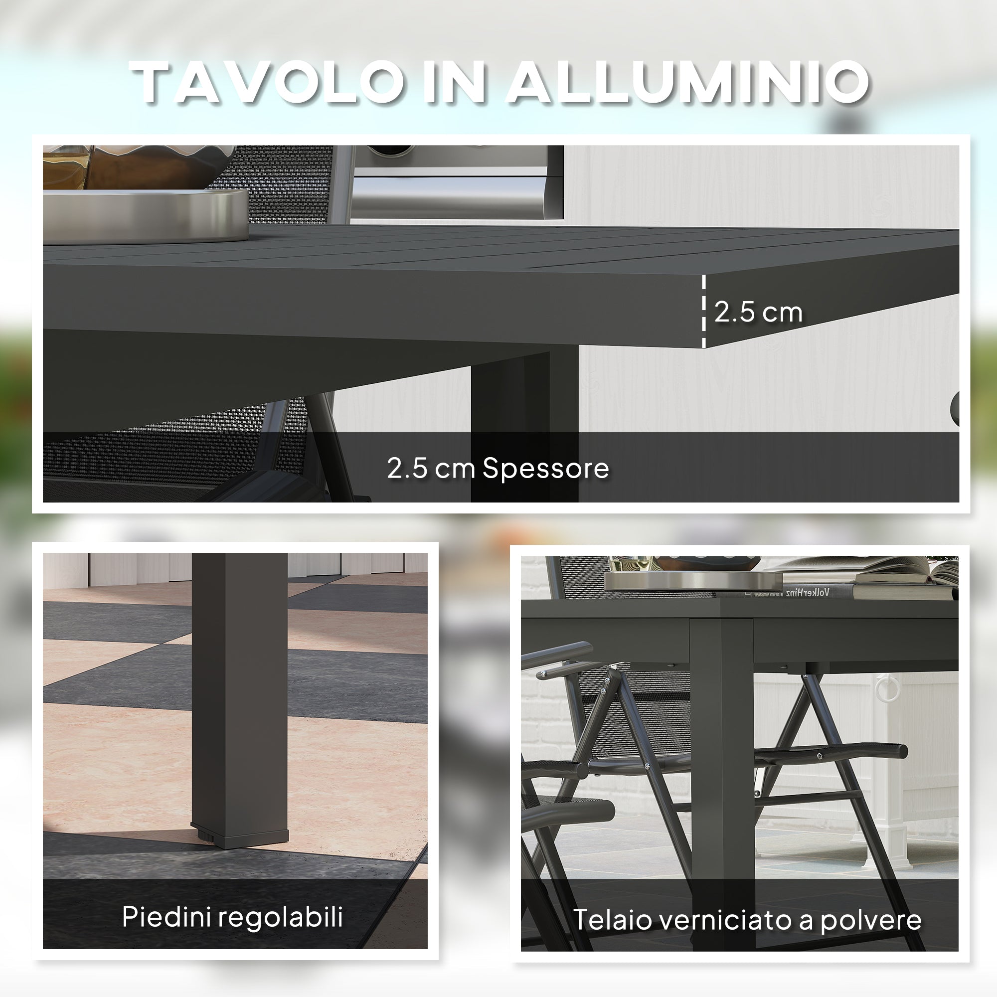 Extendable Garden Table 160-220 cm for 6-8 People Rectangular in Aluminum, Grey