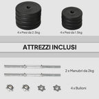20 kg Dumbbell Set (4 x 2.5 kg, 4 x 1.5 kg) with 8 Discs and 2 x 2 kg Dumbbells, 43 x 18 x 7.5 cm, Black