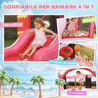 Inflatable Castle for Children with Slide, Trampoline, Ball Pit and Basketball Hoop, 255x230x196 cm, Pink