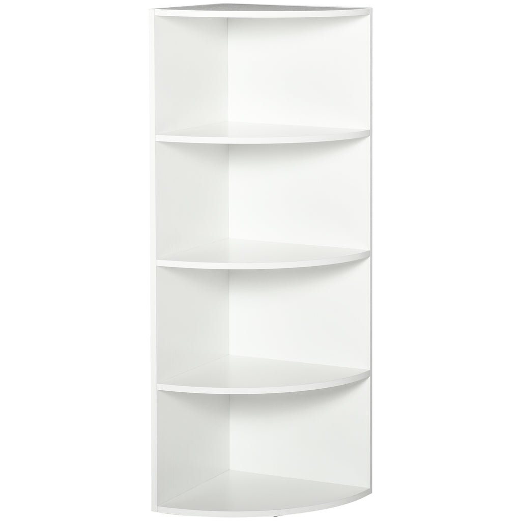 HOMCOM Corner Bookcase with 4 Shelves, Wall Mounted and Wooden, 39.5 x 39.5 x 120 cm, White