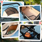 Folding Dog Stroller with Swivel Handle, Braked Wheels and Basket, Brown