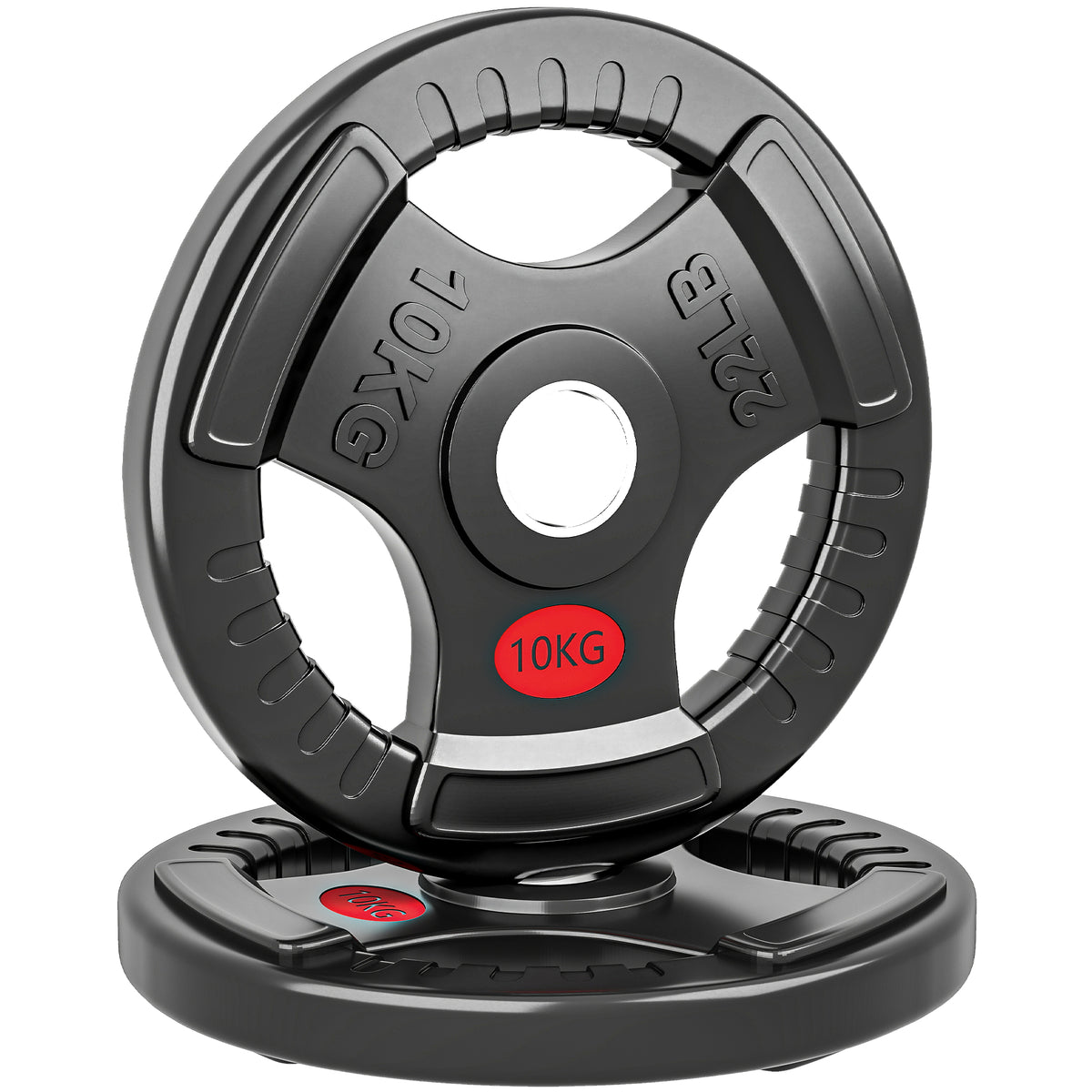 SPORTNOW Set of 2x10 kg Weight Plates with 5 cm Hole and 3 Handles, Steel with Plastic Coating, Black