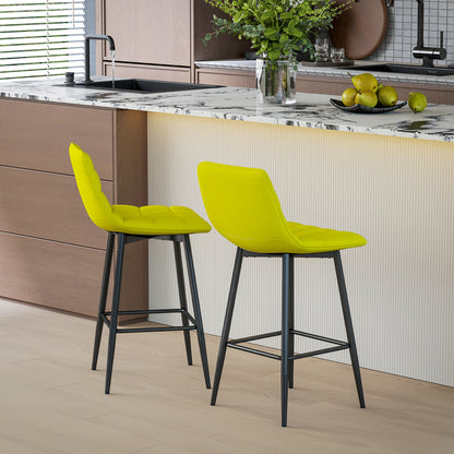 Set of 2 Nordic Style Kitchen Stools in Velvet and Metal Effect Fabric, 45x47x84 cm, Yellow