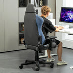 Gaming Chair, 150° Reclining with Rocking Function, in Linen Effect Fabric, 66x53x128-138 cm, Grey