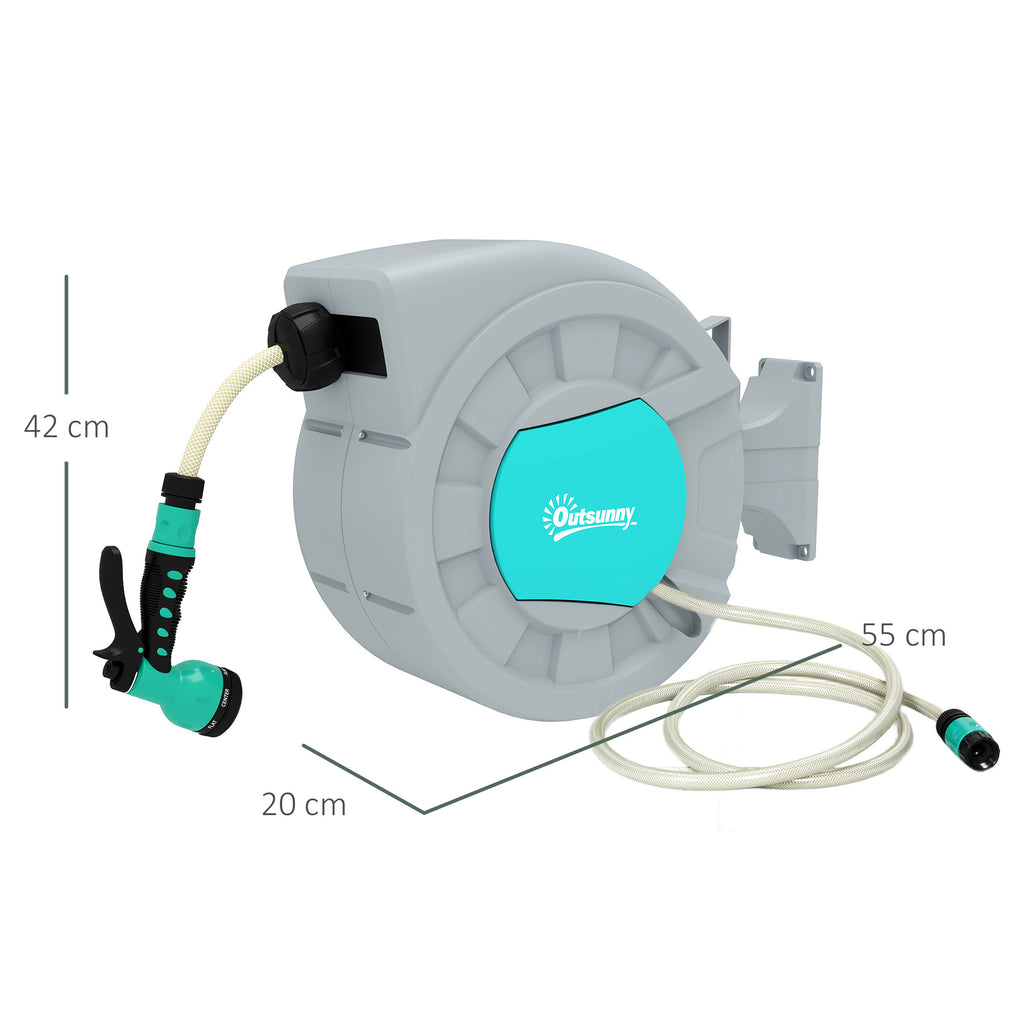 Automatic Wall Mounted and Portable Hose Reel Length 25+2 m, Locking System and 7 Jets, Grey