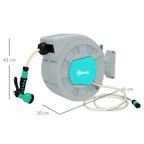 Automatic Wall Mounted and Portable Hose Reel Length 25+2 m, Locking System and 7 Jets, Grey