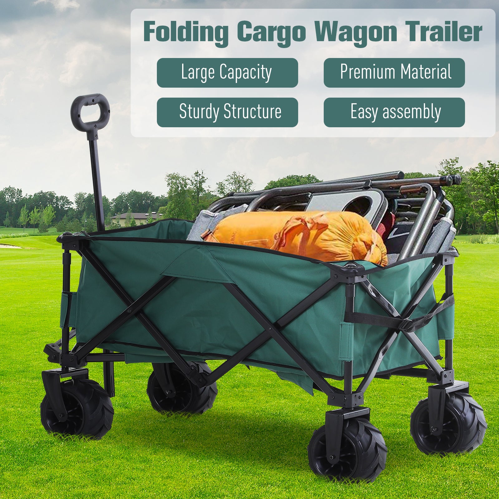 Outsunny Garden Trolley Max 70kg with telescopic handle, metal and Oxford fabric, 108x55 cm, green - Borgè