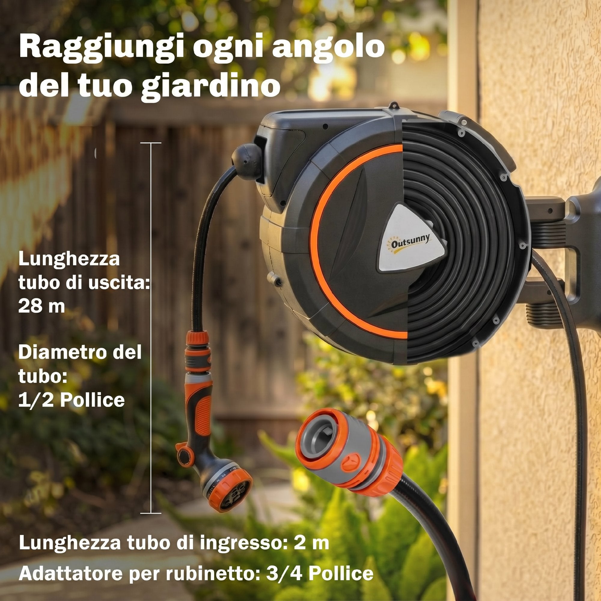 Outsunny 28+2m Retractable Hose Reel with Automatic Rewind and Locking System