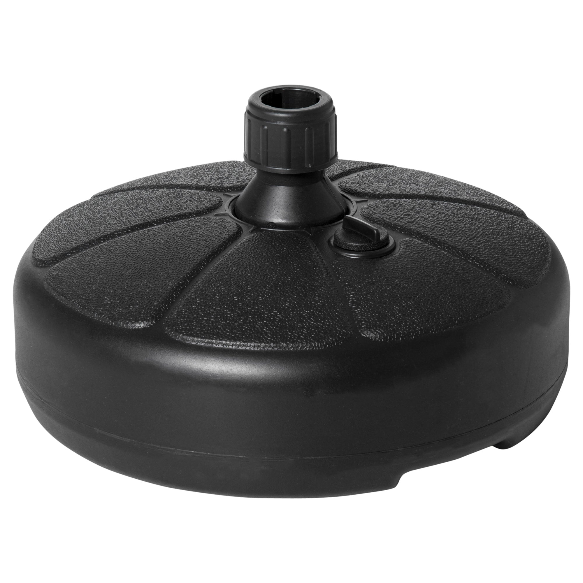 Round Umbrella Base in Plastic Fillable with Water and Sand, for 38 mm Poles, Ø38 cm, Black